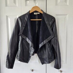 BB Dakota Black Faux Leather Long Sleeve Open Front Jacket